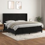 Pat box spring cu saltea, negru, 200×200 cm, catifea