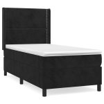 Pat box spring cu saltea, negru, 100×200 cm, catifea