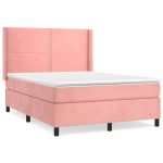 Pat box spring cu saltea, roz, 140×200 cm, catifea