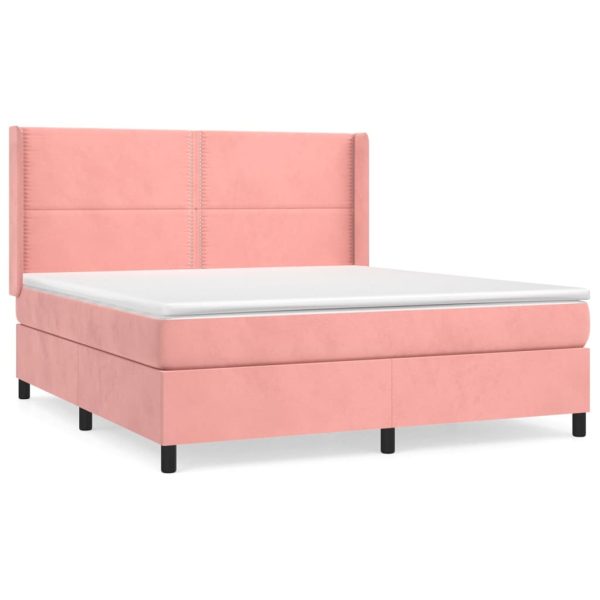 Pat box spring cu saltea, roz, 160×200 cm, catifea