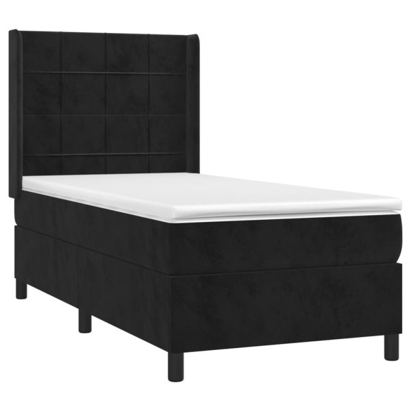 Pat box spring cu saltea, negru, 80×200 cm, catifea