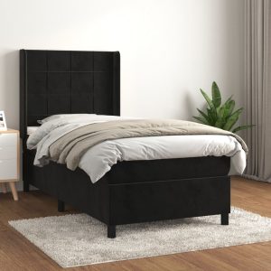 Pat box spring cu saltea, negru, 80×200 cm, catifea
