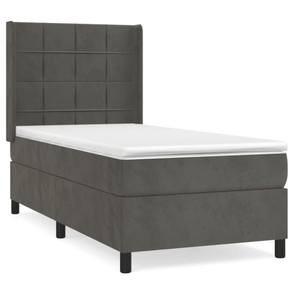 Pat box spring cu saltea, gri închis, 100×200 cm, catifea