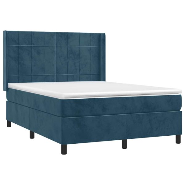 Pat box spring cu saltea, albastru închis, 140×190 cm, catifea