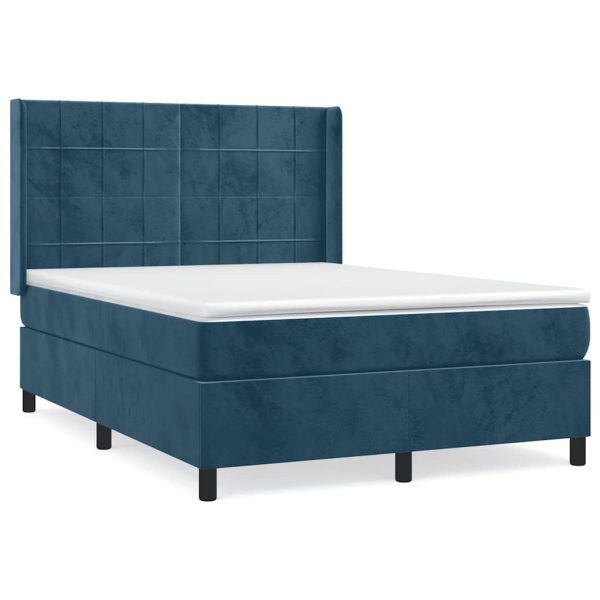 Pat box spring cu saltea, albastru închis, 140×200 cm, catifea