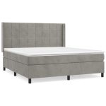 Pat box spring cu saltea, gri deschis, 160×200 cm, catifea