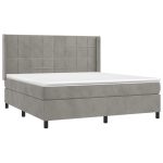 Pat box spring cu saltea, gri deschis, 180×200 cm, catifea