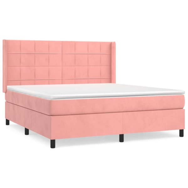 Pat box spring cu saltea, roz, 180×200 cm, catifea