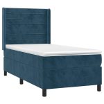 Pat box spring cu saltea, albastru închis, 90×200 cm, catifea