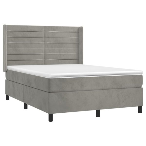 Pat box spring cu saltea, gri deschis, 140×190 cm, catifea