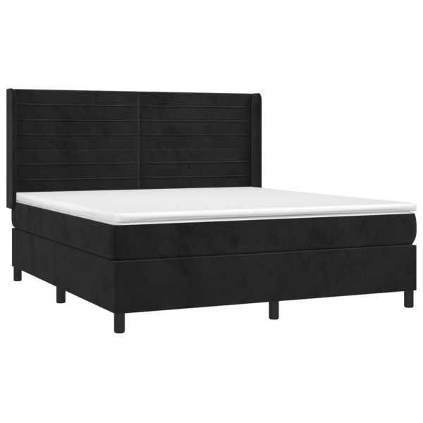 Pat box spring cu saltea, negru, 160×200 cm, catifea