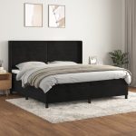 Pat box spring cu saltea, negru, 200×200 cm, catifea