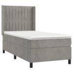 Pat box spring cu saltea, gri deschis, 90×200 cm, catifea