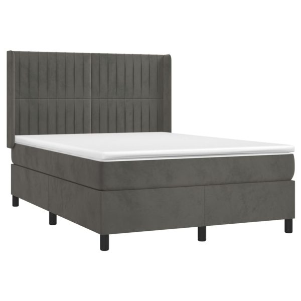 Pat box spring cu saltea, gri închis, 140×190 cm, catifea