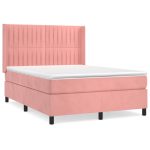 Pat box spring cu saltea, roz, 140×200 cm, catifea