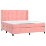 Pat box spring cu saltea, roz, 160×200 cm, catifea