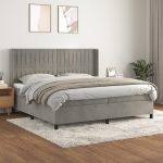 Pat box spring cu saltea, gri deschis, 200×200 cm, catifea