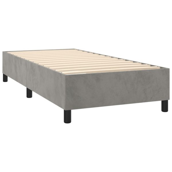 Pat continental cu saltea, gri deschis, 80×200 cm, catifea