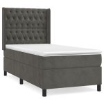 Pat box spring cu saltea, gri închis, 100×200 cm, catifea