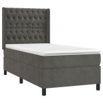 Pat box spring cu saltea, gri închis, 100×200 cm, catifea