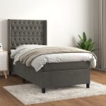 Pat box spring cu saltea, gri închis, 100×200 cm, catifea