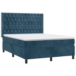 Pat box spring cu saltea, albastru închis, 140×190 cm, catifea