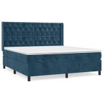 Pat box spring cu saltea, albastru închis, 160×200 cm, catifea