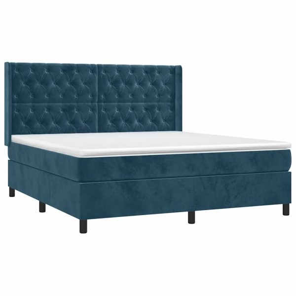 Pat box spring cu saltea, albastru închis, 160×200 cm, catifea