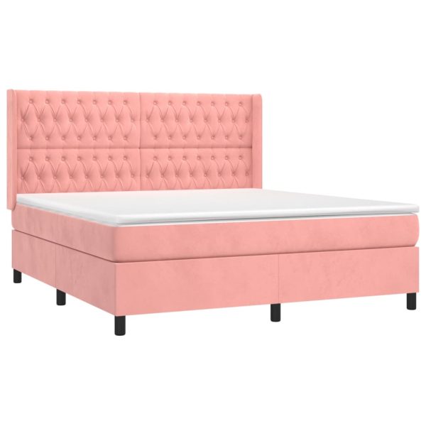 Pat box spring cu saltea, roz, 180×200 cm, catifea