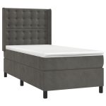 Pat box spring cu saltea, gri închis, 90×190 cm, catifea