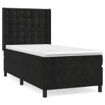 Pat box spring cu saltea, negru, 90×200 cm, catifea
