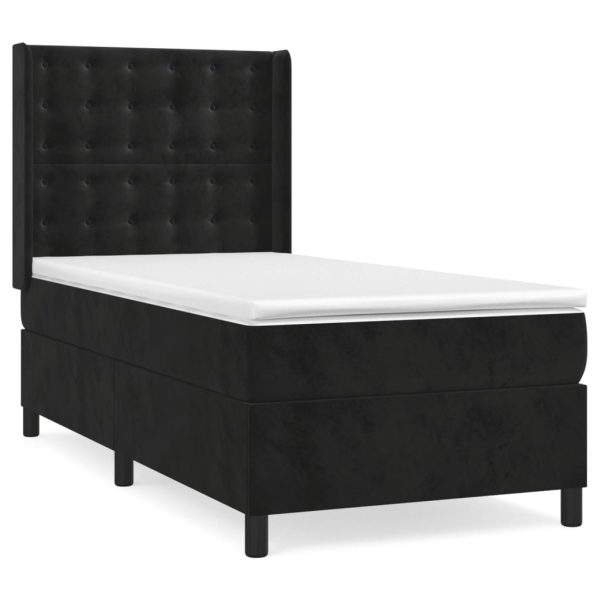 Pat box spring cu saltea, negru, 90×200 cm, catifea