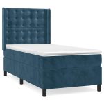 Pat box spring cu saltea, albastru închis, 90×200 cm, catifea