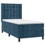 Pat box spring cu saltea, albastru închis, 90×200 cm, catifea