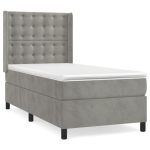Pat box spring cu saltea, gri deschis, 100×200 cm, catifea