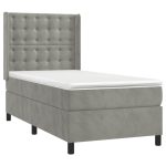 Pat box spring cu saltea, gri deschis, 100×200 cm, catifea