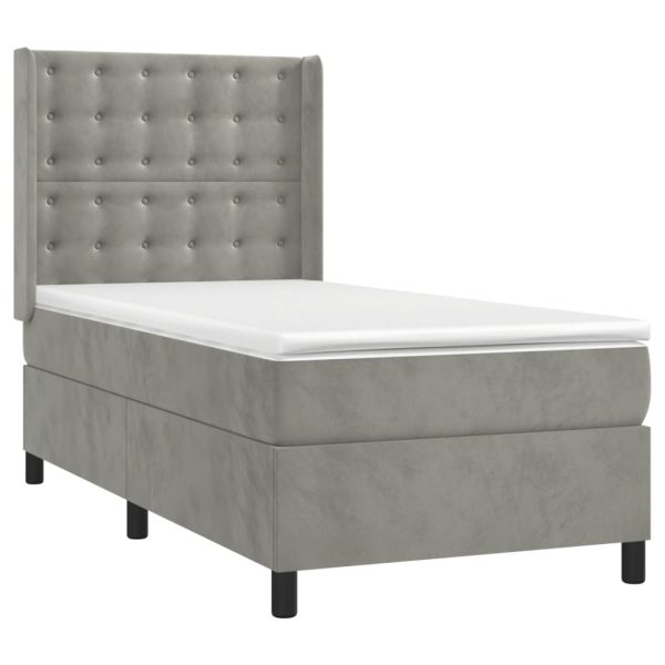 Pat box spring cu saltea, gri deschis, 100×200 cm, catifea