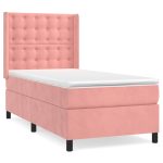 Pat box spring cu saltea, roz, 100×200 cm, catifea