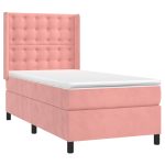 Pat box spring cu saltea, roz, 100×200 cm, catifea