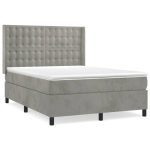 Pat box spring cu saltea, gri deschis, 140×190 cm, catifea
