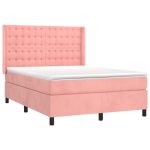 Pat box spring cu saltea, roz, 140×190 cm, catifea