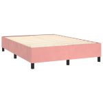 Pat box spring cu saltea, roz, 140×190 cm, catifea