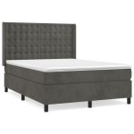 Pat box spring cu saltea, gri închis, 140×200 cm, catifea