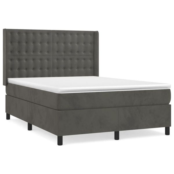 Pat box spring cu saltea, gri închis, 140×200 cm, catifea