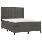 Pat box spring cu saltea, gri închis, 140×200 cm, catifea