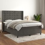 Pat box spring cu saltea, gri închis, 140×200 cm, catifea