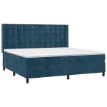 Pat box spring cu saltea, albastru închis, 200×200 cm, catifea