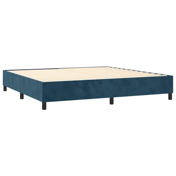 Pat box spring cu saltea, albastru închis, 200×200 cm, catifea