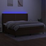 Pat continental cu saltea & LED maro închis 200×200 cm textil