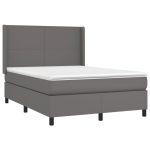 Pat cu arcuri, cu saltea și LED, gri, 140×200 cm, piele eco
